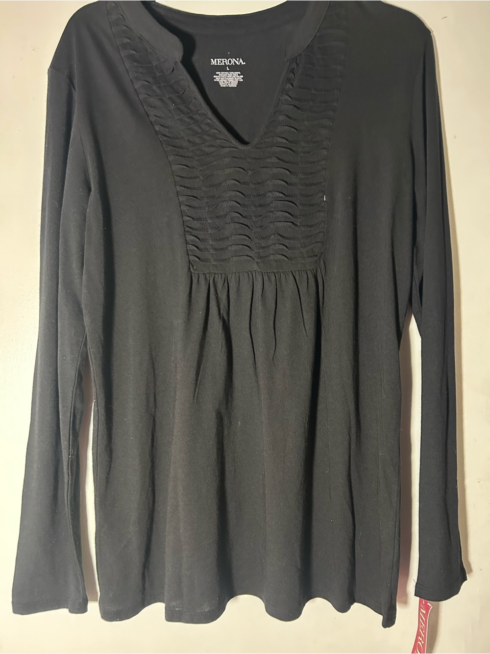Target Merona Black Long-Sleeve V-Neck Pintuck Top